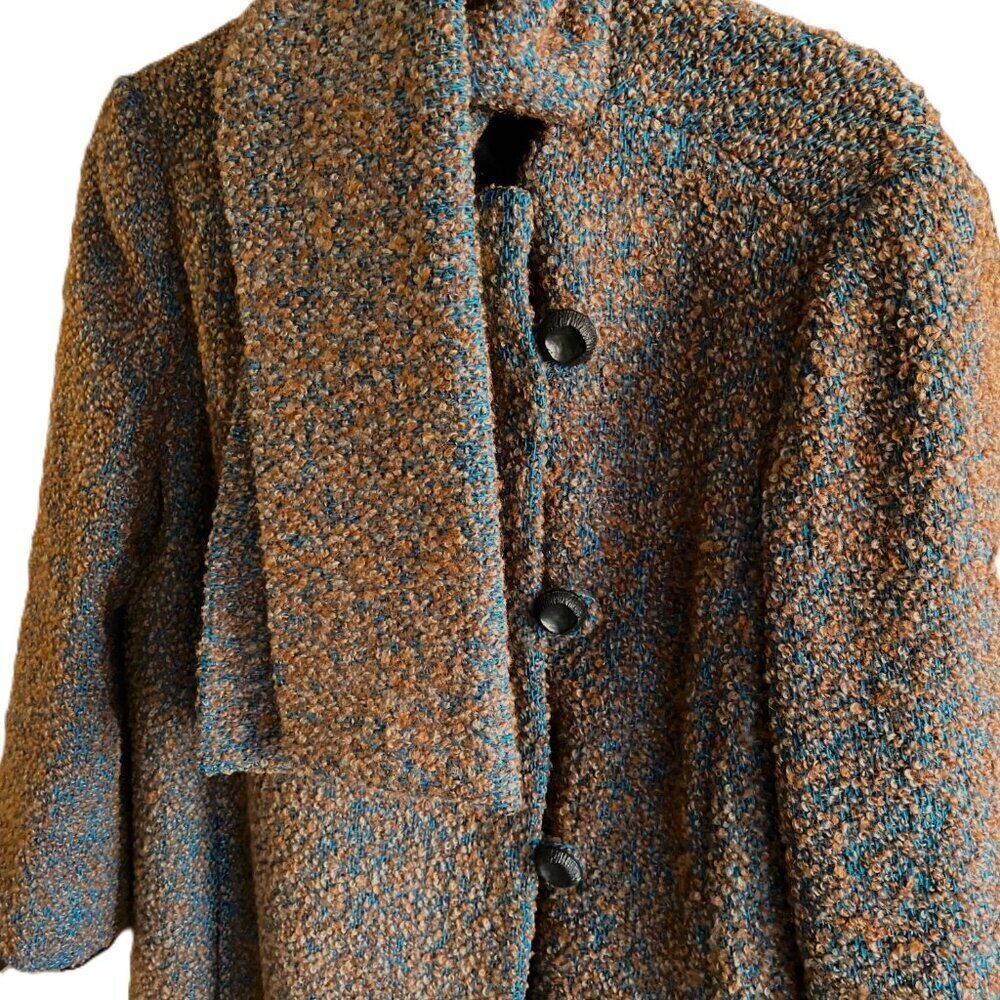 Lovely vintage 50-60s union label bouclé swing coat in turquoise tan with scarf - Picture 16 of 16